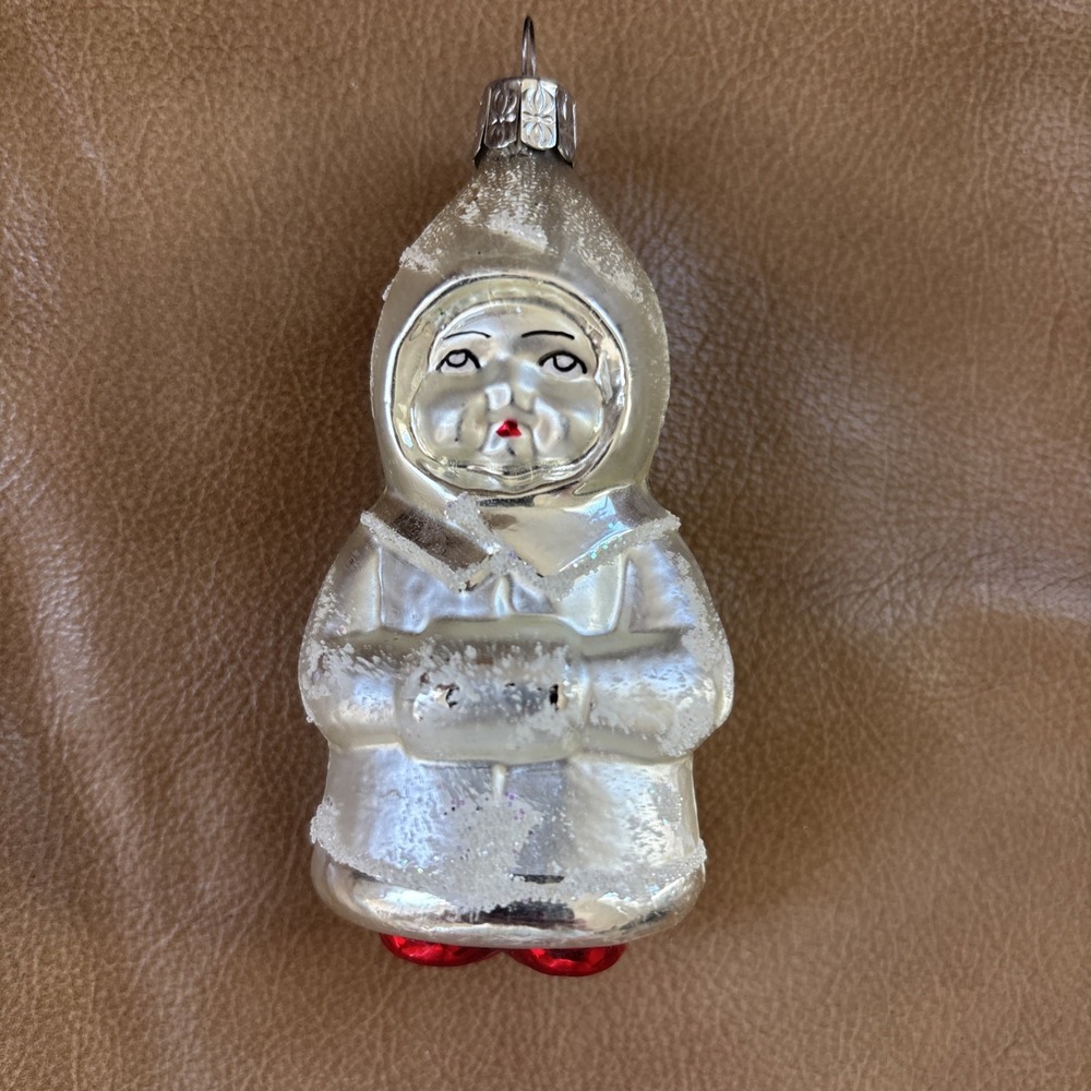 Radko‎ Silver Snow Girl Child Muff Hand Painted Glass Christmas Ornament Czech